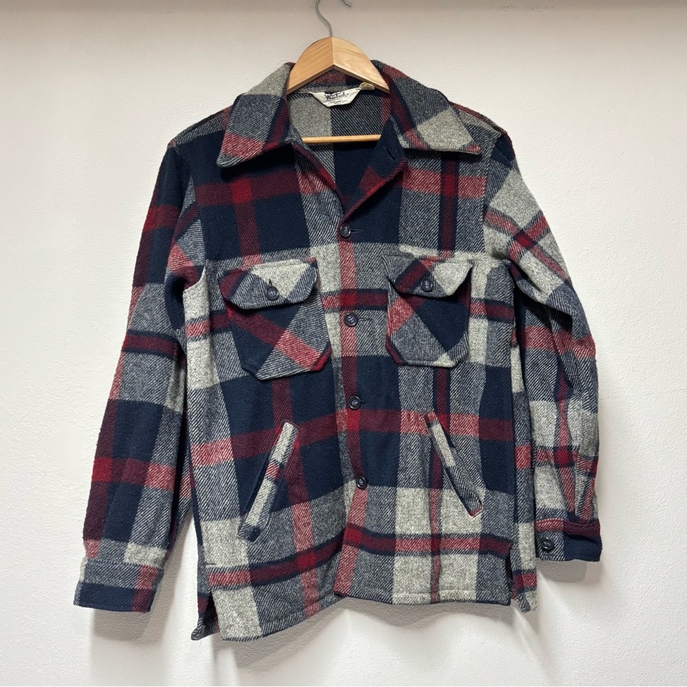 Vintage Woolrich Red, Gray and Blue Plaid Shirt Jacket